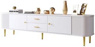 HAUSS SPOLE Lowboard mit 2 Schubladen, 2 Türen gewellten Seiten, goldenen Griffen, Beinen (TV-Board mit goldenen Griffen und Beinen, 1 St, 2 Schubladen, 2 Türen), mit geschwungenen Ecken, gewellten Seiten