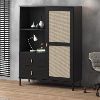 Highboard 100x136cm 'Seattle' Kiefer massiv schwarz