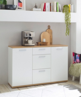 Kommode BC 1035 Sideboard mit 3 Schubladen Weiß / Artisan Eiche Nb. ca. 135 x 86 x 38 cm