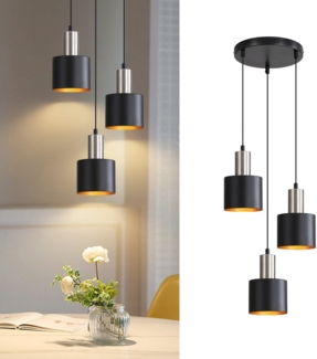 ZMH H?ngelampe Esstisch E27 Pendelleuchte Vintage - Kchenlampe H?ngend 3 Flammig Esszimmerlampe Schwarz Gold H?ngeleuchte Kcheninsel H?henverstellbar Industrielampe Ohne Leuchtmittel