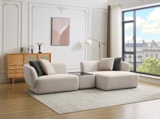 Vente-unique - Ecksofa mit Ablage - Ecke rechts - beliebig kombinierbar - Stoff - Beige - RANASO