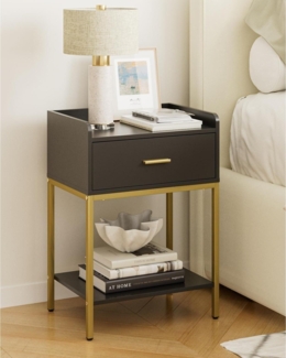 Schwarzer 3-Tier Nachttisch mit Schublade und Regal, Moderner