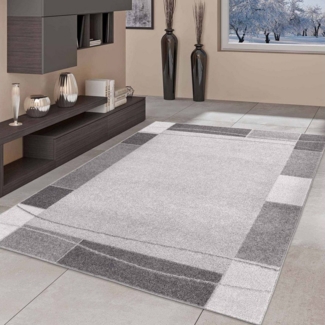 TaraCarpet Teppich Moderner Teppich Aragon 54 Bordüre, rechteckig, Höhe: 13 mm, Designer Bordüre grau Wohnzimmer Schlafzimmer Esszimmer 080X150 cm