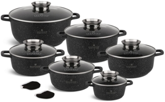 Edenberg Topf-Set Schöne klassische schwarze Töpfe in verschiedenen Größen, Aluminiumguss, Aluminium, Keramik (6,8L/4,5L/3,2L/2,3L/2,3L/1,3L, 12-tlg, Zeitloses Design des Topfsets. Eine ideale Geschenkidee)