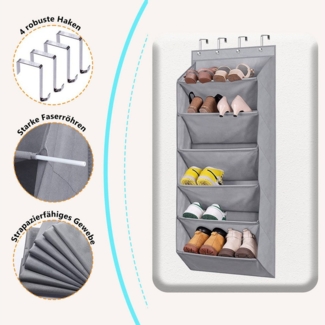BTTO Schuhregal Hängeorganizer mit 6-Lagiges und 4 Haken,Tür-Schuhregal mit Organizer, Schuhaufbewahrungsregal Tür-Schuhregal mit Organizer 43 x 18 x 120 cm