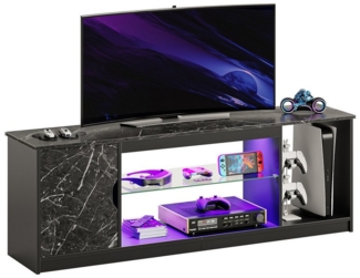 Bestier TV-Schrank Lowboard für 65 Zoll & kleinere TVs, 144.8 x 35 x 52 cm, (Fernsehschrank mit RGB-LED-Leuchten) Fernsehtisch mit verstellbaren Glasböden für Wohnzimmer, Schwarze