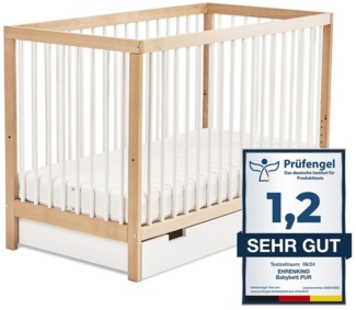 Ehrenkind Babybett PUR aus massivem Buchenholz, flexibel höhenverstellbar, Gitterbett, Kinderbett 9-Fach höhenverstellbar mit entnehmbaren Stangen Baby Bett