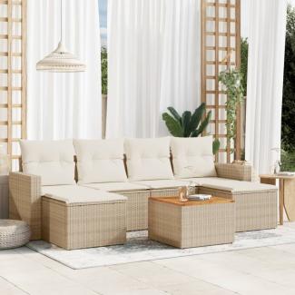 vidaXL 7-tlg. Garten-Sofagarnitur mit Kissen Beige Poly Rattan 3256576
