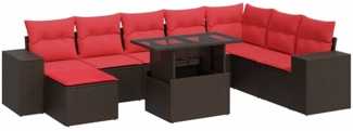 vidaXL 9-tlg. Garten-Sofagarnitur mit Kissen Braun Poly Rattan Akazie 3326855
