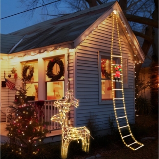 Salcar LED-Lichterkette LED Weihnachts Leiter 3M Weihnachtslichterkette Warmeweiß & RGB, Timer, Speicherfunktion, 8 Modi Kletternder Weihnachts Aussen