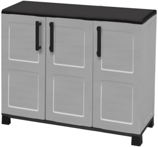 Dmora Outdoor-Garderobe aus Fell, Mehrzweck-Balkongarderobe, 3-türiger Outdoor-Schrank, 100 % Made in Italy, 102 x 37 x 90 cm, Hellgrau und Schwarz, kariertes Finish
