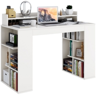 COSTWAY Schreibtisch, mit Monitorablage und 2 Bücherregalen, 120 x 54 x 90 cm