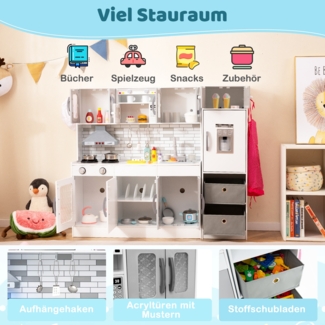 Holz-Küchenspielset mit Licht & Sound große modulare Spielküche und Kühlschrank Grau