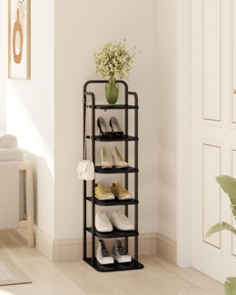 Vertikales Schuhregal, 6-Stöckige Schuhregale, Schuhturm Für Kleine Räume, Freistehend, Verstellbar, Platzsparend, Schwarz