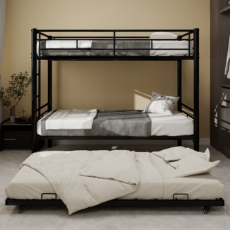 Etagenbett, Twin over Twin, hochbelastbar, stabiles Metall, geräuscharm, Sicherheitsgeländer, kein Boxspring erforderlich, Metall