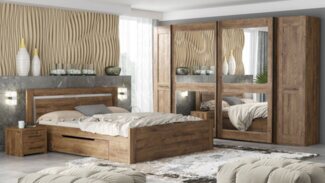 Schlafzimmer Set 6tlg Madryt Kleiderschrank Bett 160cm Nachtkonsolen ribbeck eiche