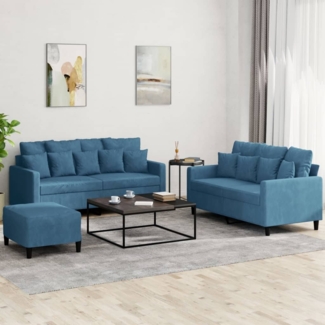 vidaXL 3-tlg. Sofagarnitur mit Kissen Blau Samt 3201719