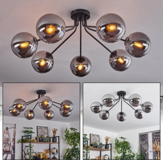 hofstein Deckenleuchte moderne Deckenlampe aus Metall/Glas in Schwarz/Rauchfarben, ohne Leuchtmittel, im Retro/Vintage-Design, Glasschrime Ø15cm, 7x E14, ohne Leuchtmittel
