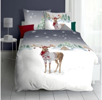 TRAUMSCHLAF Bettwäsche Weihnachtshirsch, Biber, 2 teilig, wunderbar kuschelige Biber Bettwäsche