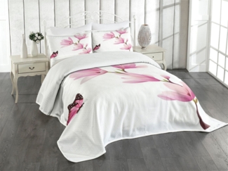 Abakuhaus Tagesdecke Set mit Kissenbezügen Waschbar, Natur Ast Baumblüte Blumen