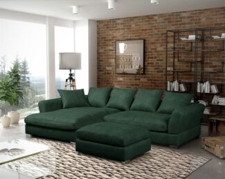 Ecksofa TIZIAN inkl. Polsterhocker in Stoff Salvador Flaschengrün Ottomane Links