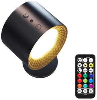 BlingBin LED Wandleuchte Dimmbar mit Fernbedienung und Touch Control 360° Drehbar Wandlicht, RGB 2000mAh Akku Wandlampe mit USB-Ladeanschluss, LED fest integriert, Warmweiß, Naturweiß, Kaltweiß, Kabellos Nachttischlampe mit 3 Farbmodi und Timer für Sch...
