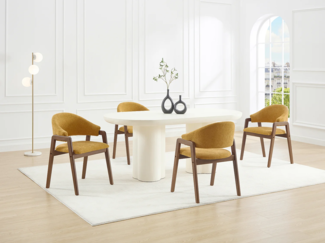 Vente-unique - Stuhl mit Armlehnen 2er-Set - Strukturstoff & Kautschukholz - Gelb & Dunkel-Natur - SOLUNA