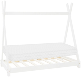 ML-DESIGN Spielbett Hausbett Tipi Zeltbett inkl. Lattenrost Bodenbett Kinder Himmelbett, Abenteuerbett zum Spielen Zelt Kinderbett Kiefer Bettenhaus Bett Weiß