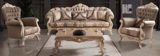 Casa Padrino Luxus Barock Wohnzimmer Set Taupe / Bronze / Gold - 2 Sofas & 2 Sessel & 1 Couchtisch - Wohnzimmer Möbel im Barockstil - Edel & Prunkvoll