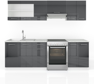 Küchenzeile Raul Anthrazit Hochglanz/Weiß 240 cm , AP Marmor Vicco