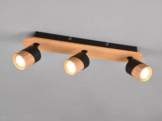TRIO Leuchten Deckenstrahler ARUNI, Spot 3-flammig Wandspot Deckenspot exkl 3x GU10 max 10W, Leuchtmittel wechselbar, warmweiß - kaltweiß, Deckenstrahler mit Materialmix Holz / Metall für Küche Flur Wohnzimmer