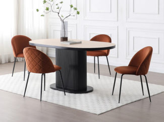 Vente-unique - Stuhl 6er-Set - Samt & schwarzer Edelstahl - Terracotta - MELBOURNE