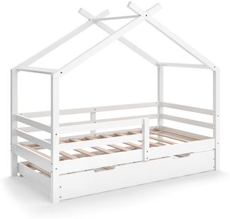 Hausbett Luni Weiß 160 x 80 cm mit ausziehbarem Gästebett Vitalispa