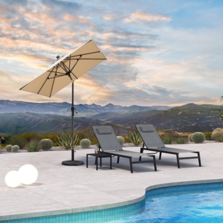 180x180 cm Knickbarer Sonnenschirm Alu-Gestell Beige Terrasse Balkon