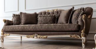Casa Padrino Luxus Barock Sofa Braun / Cremefarben / Weiß / Gold - Handgefertigtes Wohnzimmer Sofa - Barock Wohnzimmer Möbel