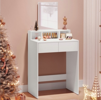 Vasagle Schminktisch mit großem Spiegel, 2 Schubladen & 3 offene Fächer, Holz, Weiß, 40 x 60 x 127 cm