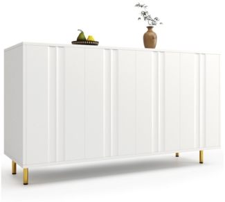 HAUSS SPOLE Sideboard Esszimmerschrank freistehender Schrank mit stabilen Metallbeinen, Weiß (Aufbewahrungsschrank, Esszimmerschrank,Buffetschrank, Küchenmöbe, 1 St, 4 Türen), mit einzigartiges Schranktürdesign