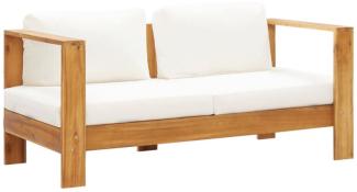 Gartensofa mit Kissen 140 cm Akazien Massivholz Cremeweiß