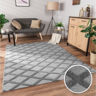 Paco Home Teppich Utrecht 642, rechteckig, Höhe: 4 mm, Kurzflor, Uni Farben, 3D-Design, Rauten Muster, Hoch-Tief Effekt