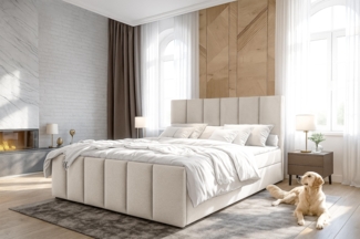 AX LIVING Levente Bett mit Bettkasten 140x200 Beige Boxbett Stauraum