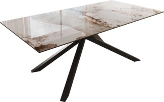 Esstisch Edge 200x100 Keramik Minas Melange Weiß-Beige Kreuzgestell Rechteck Schwarz