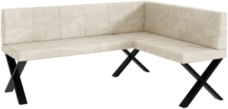 MEBLINI Eckbank für Esszimmer - Küchenbank - Essecke - Sitzecke Küche - PETER - X-Beine 128x168x87cm Rechts - Creme Samt