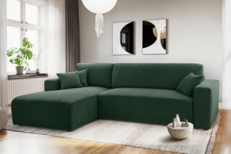 AX LIVING Catea Eckschlafsofa mit Bettkasten L – Dunkelgrünes Ecksofa 279 cm