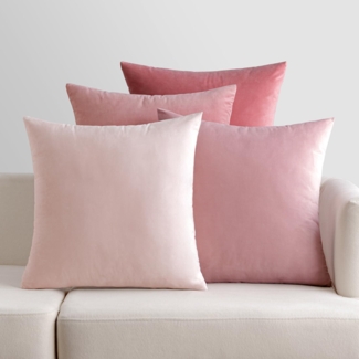 4er Set Samt Kissenbezug 50x50 cm Dekokissen Rosa Serie