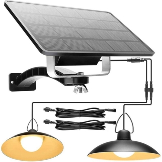Rosnek Außen-Deckenleuchte 1/2/3/4 Kopf, Solar-Pendelleuchten, für Shop Hof Garage Veranda, 1 Solarmodul mit 2 Lampen, IP65 wasserdicht Solarlampen für Außen Innen