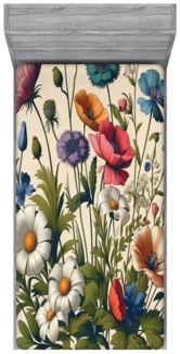Abakuhaus Spannbettlaken Soft Dekorativer Stoff Bettwäsche Rund-um Elastischer Gummizug, Blumiger Eukalyptus Farbenfrohe Blütenpracht