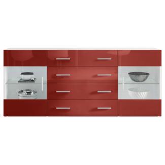 Sideboard Kommode Bari V2, Korpus in Weiß matt / Front in Bordeaux Hochglanz (166 x 72 x 35)