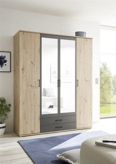 POL Power 'Chicago' Kleiderschrank mit Spiegel, 4-türig, Artisan Eiche/Anthrazit grau, 159 x 197 x 54 cm (B/H/T)