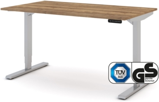 ASSMANN Elektrisch höhenverstellbarer Schreibtisch Y-Line Eiche Tabak Weißaluminium 140x80 cm Metall Holz Melaminoberfläche