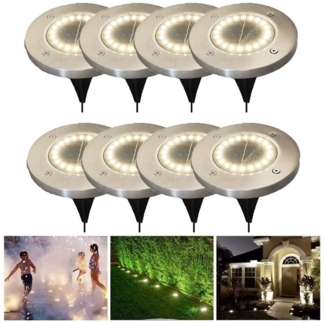 QUBEBU LED Solarleuchte Wasserdicht Led Solar Gartenleuchten, 20 LEDs Solarlampen für Außen, LED fest integriert, Solar Bodenleuchten für Außen Garten Rasen Auffahrt Gehweg Patio, Garten Solar Außenleuchte 20 LEDs wasserdicht Edelstahl + Kunststoff